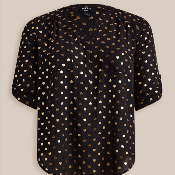 torrid Tops - Torrid Gold Heart Print Harper Blouse Size 3 Plus Size Black